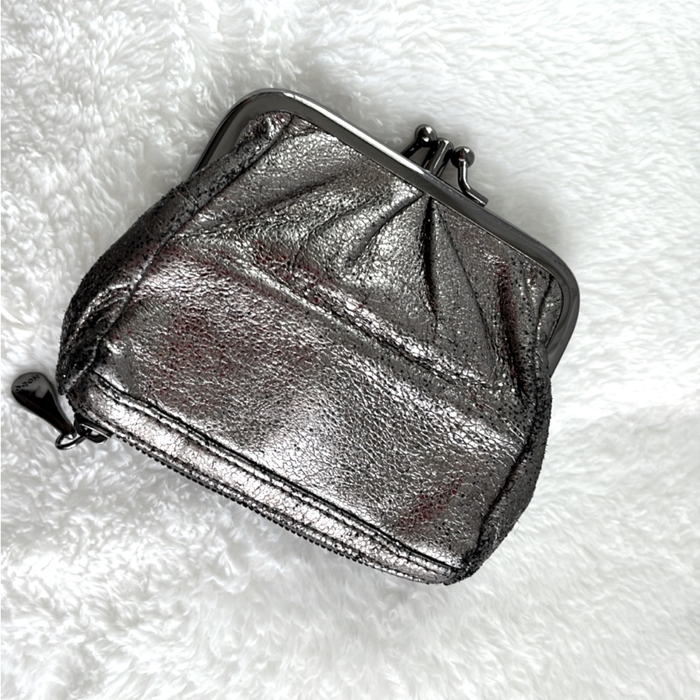 HOBO Metallic Pewter Leather Mini Millie Kiss-Lock Hobo Pouch